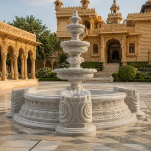 Handcrafted White Marble Courtyard Fountain | Luxury Outdoor Garden Water Feature