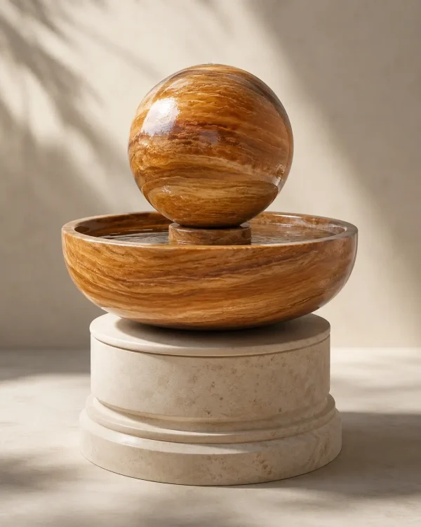 Handcrafted Marble Sphere Fountain | Luxury Outdoor Garden Water Feature Decor
