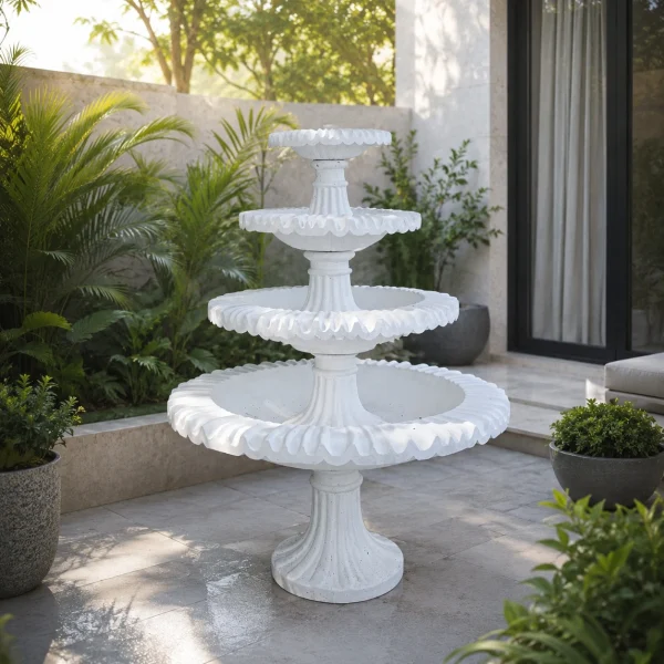 Handcrafted White Marble 3-Tier Outdoor Garden Fountain