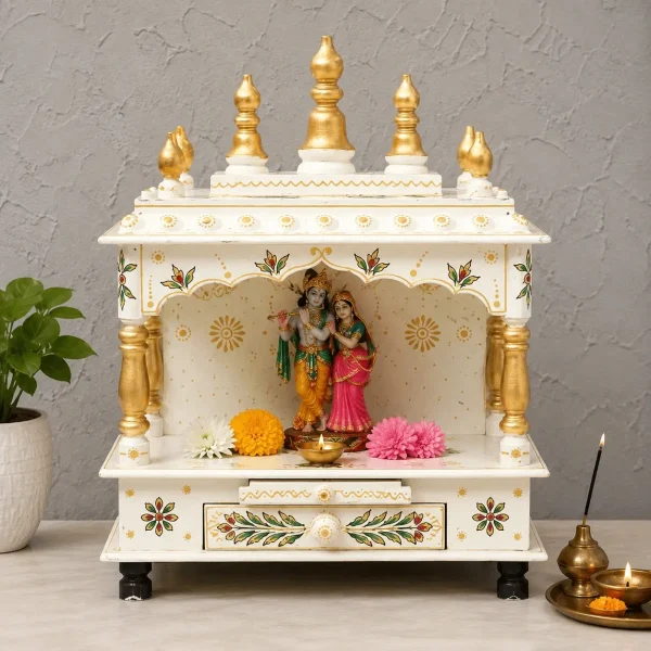 Wooden Home Altar Temple in White & Red for Home & Office