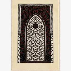 Cream Islamic Prayer Mat with Black & Red Arch Design