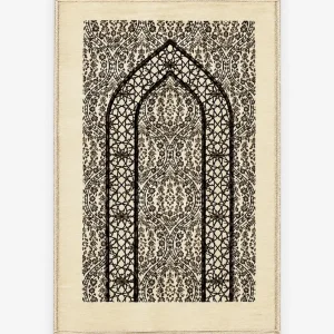 Cream Islamic Prayer Mat with Black Mihrab Design – Soft Woven Mat