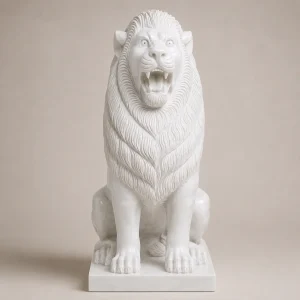 Luxury White Makrana Marble Lion Statue Pair for Garden, Villa & Temple Entrance