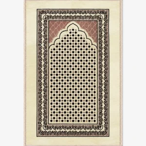 Cream & Rose Beige Islamic Prayer Mat with Black Floral Border