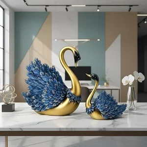 Xtore Hand Crafted Swan Pair Home Decor Figurine – Pack of 2, Blue