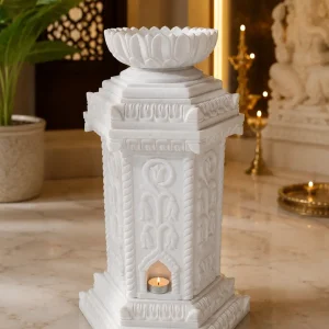 Luxury White Marble Lotus Pedestal Bowl for Home, Temple and Outdoor Decor