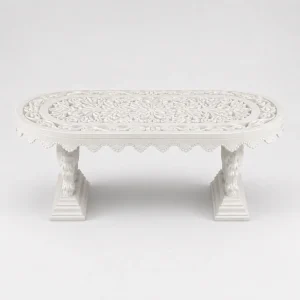 Luxury White Makrana Marble Hand-Carved Coffee Table for Living Room