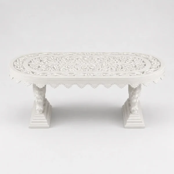 Luxury White Makrana Marble Hand-Carved Coffee Table for Living Room