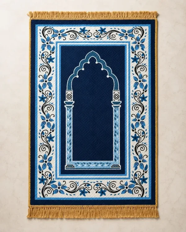 Islamic Prayer Mat – Blue Padded Sajjadah Prayer Rug