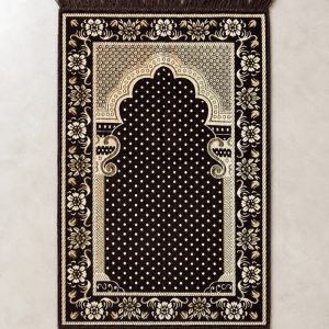 Islamic Prayer Mat – Black Gold Padded Sajjadah Prayer Rug