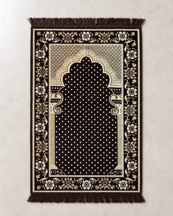 Islamic Prayer Mat – Black Gold Padded Sajjadah Prayer Rug