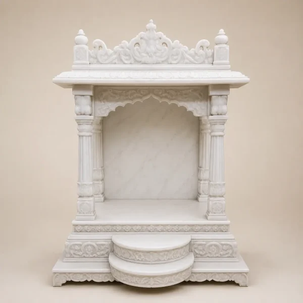 Luxury White Makrana Marble Pooja Mandir for Home, Office & Spiritual Decor