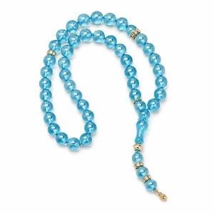 Premium Aqua Blue Tasbih Beads – Crystal-Look Muslim Counting Beads with Gold-Tone Accents for Daily Prayer & Gifting