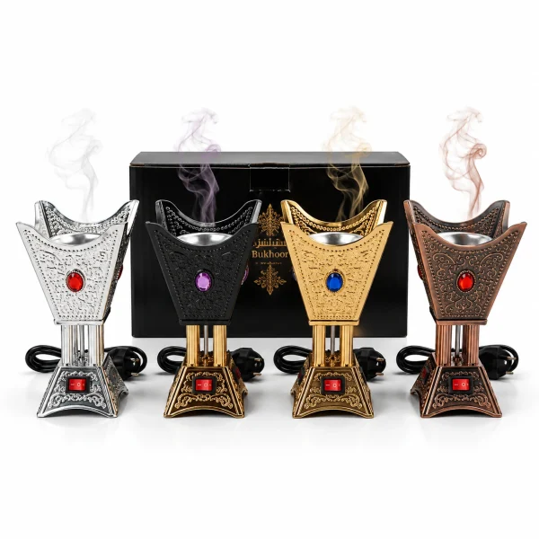 Four-corner electric Bukhoor Dani collection in silver, black, gold and bronze