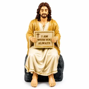 Holy Finds Jesus Figurine Resin Statue with I Am with You Always plaque for Christian home décor (1)