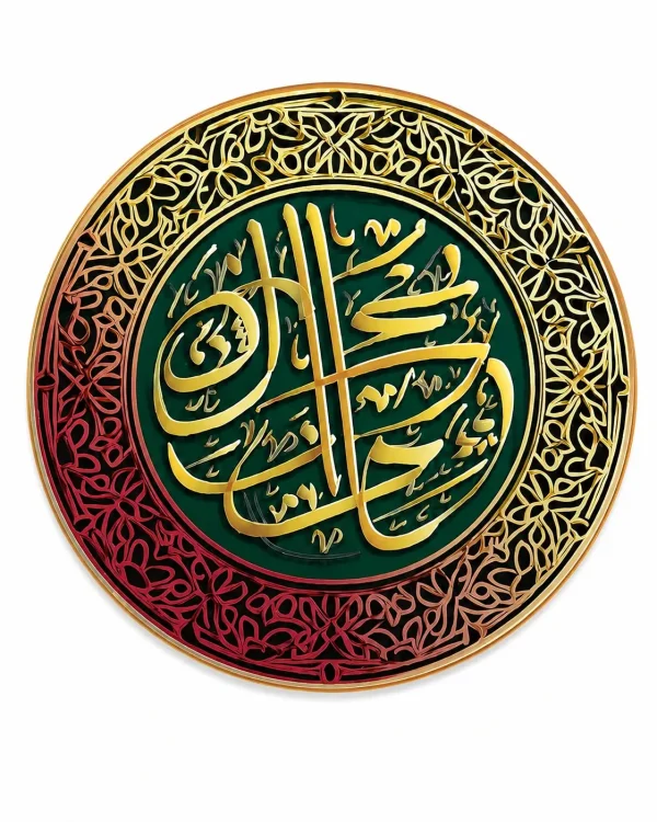 Round Islamic wall decor with gold Arabic calligraphy for prayer room