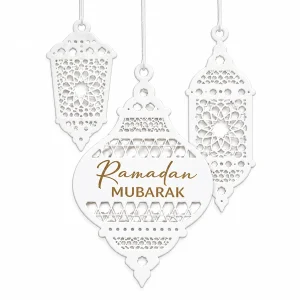 American-Elm three white Ramadan lantern-shaped decorative cutouts on a white background