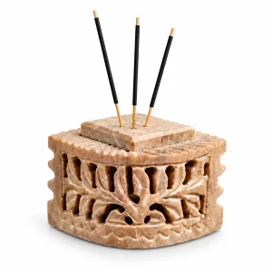 Makrana Modern Handicrafts carved stone incense holder on a white background