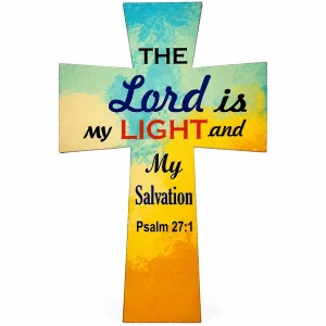 CrateCove Psalm 27:1 printed wooden cross wall art on a white background
