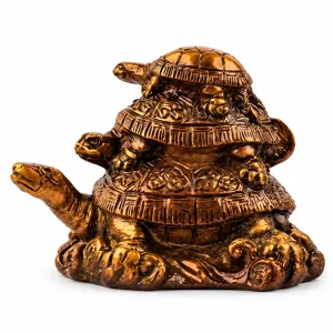 Craftcart three-tier brass tortoise sculpture on a white background