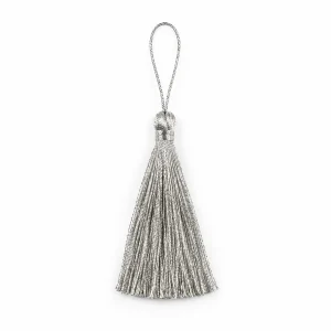 Srajan Creation silver zari tassel with a hanging loop on a white background