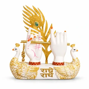 STARLIGHT Krishna flute hands showpiece in a peacock-shaped boat on a white background
