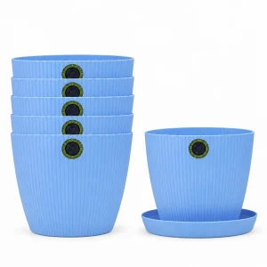 BBI Blue Lotus Plastic Planters, Pack of Six