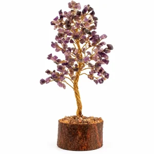 Nation Divine purple amethyst crystal tree ornament on a white background