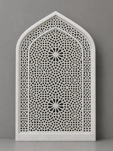 Arched carved Makrana marble jali with polished finish, 50 mm thickness