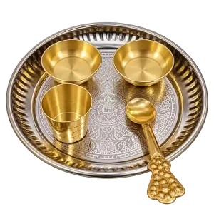 Bhog Thali Set with Steel Plate and Brass Vessels