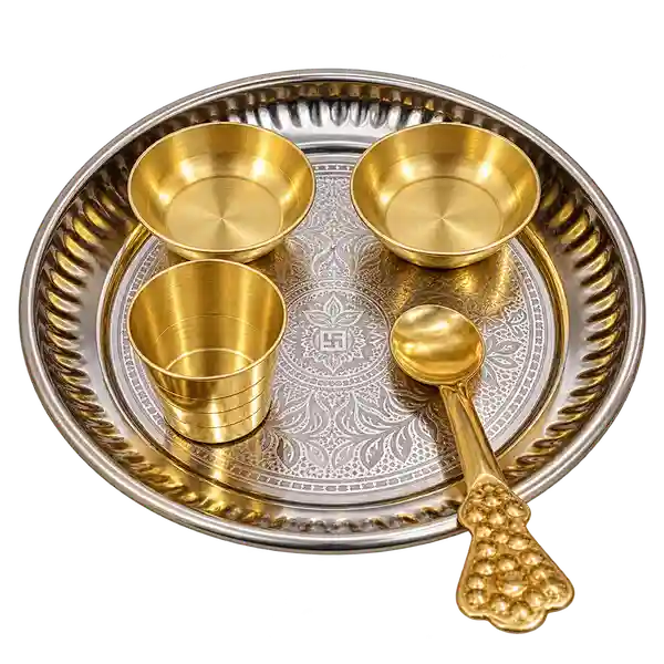 Bhog Thali Set with Steel Plate and Brass Vessels