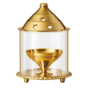 Brass Akhand Diya with Domed Glass Cover