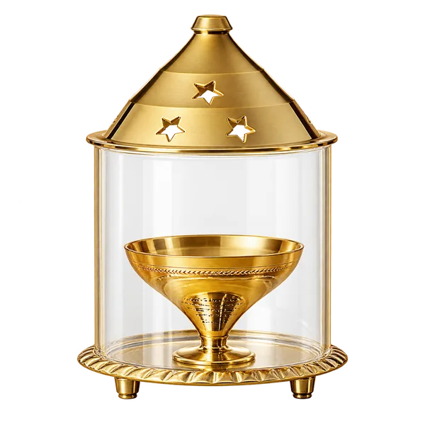 Brass Akhand Diya with Domed Glass Cover