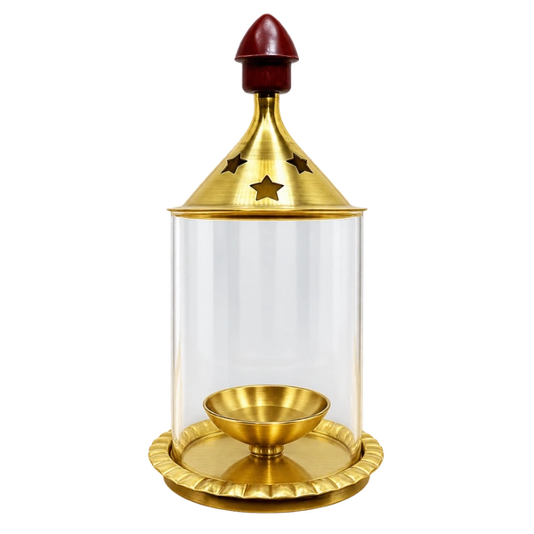 Small Brass Akhand Diya with Glass Cover