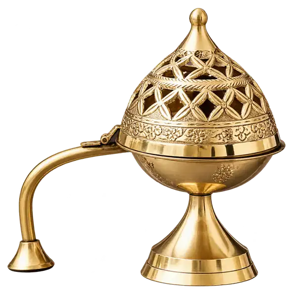 Pedestal Brass Dhoop Burner with Pierced Lid
