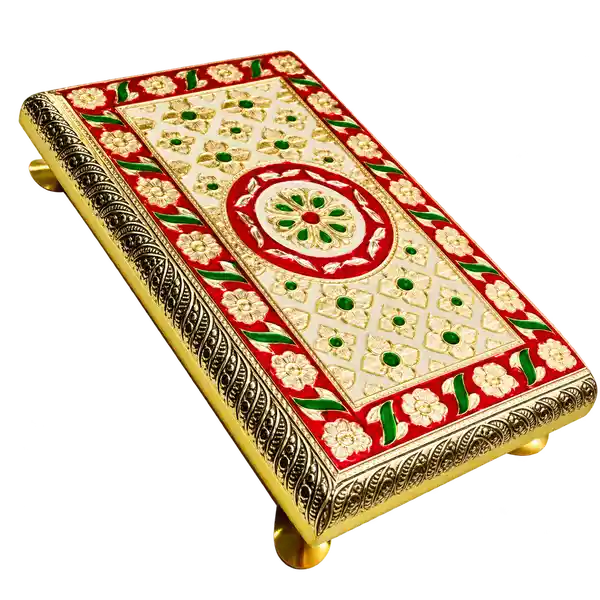 Meenakari Style Wooden Puja Chowki