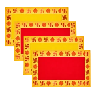Red and Yellow Rectangular Puja Aasans, Set of Four