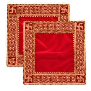 Red Square Puja Aasan Cloths, Set of Two