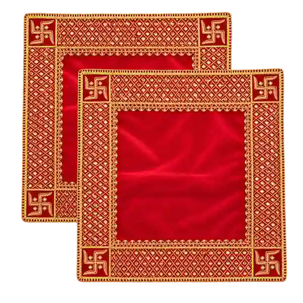 Red Square Puja Aasan Cloths, Set of Two