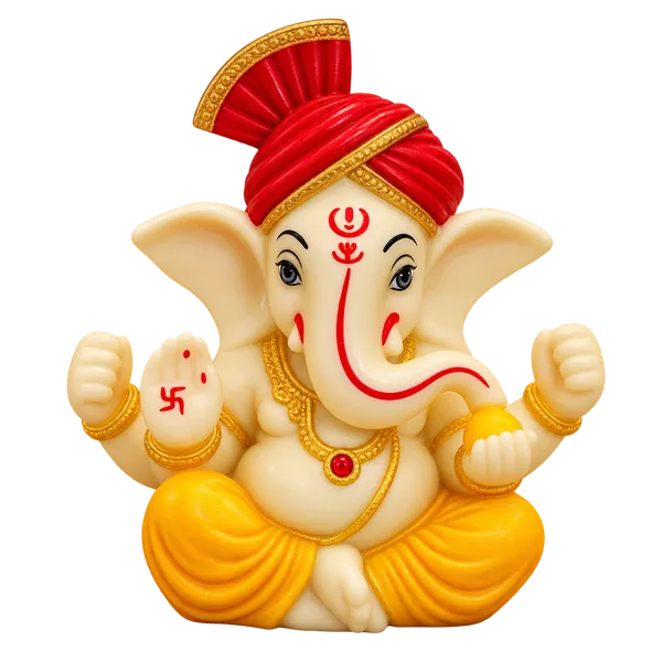 Ganesha Idol with Red Pagdi and Yellow Dhoti