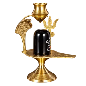 Brass Shivling with Nag and Trishul