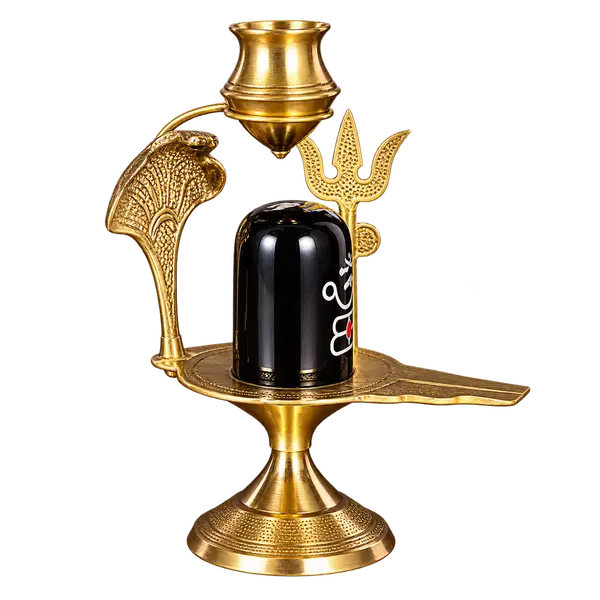 Brass Shivling with Nag and Trishul