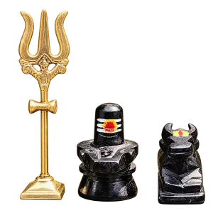 Black Shivling and Nandi Set with Trishul