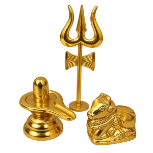 Brass Nandi and Shivling Set with Trishul Stand
