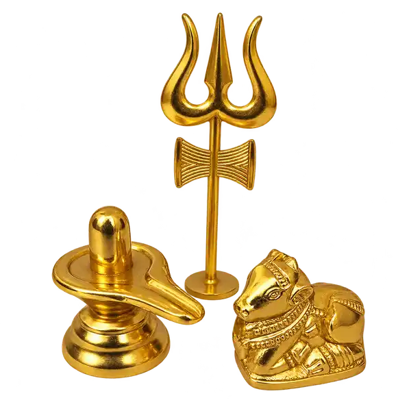 Brass Nandi and Shivling Set with Trishul Stand