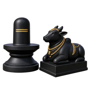 Black Shivling and Nandi Idol Pair