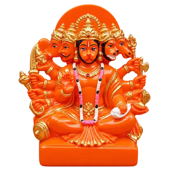 Orange and Gold Panchmukhi Hanuman Idol