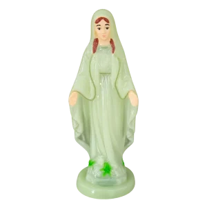 Pale green Virgin Mary figurine on a round base on a transparent background