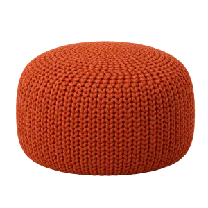 Rust orange round textured cotton floor pouf on a transparent background