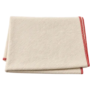 Folded white prayer aasan cloth with red stitched edge on a transparent background